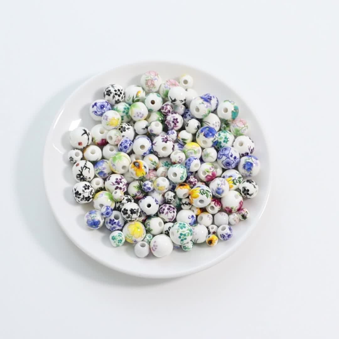 20/30pcs Fresh Natural Minimalist Style Printed Ceramic Beads